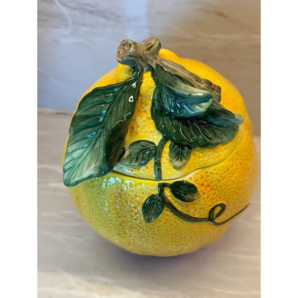 Corner Ruby The Lemon Collection Ceramic Cookie Jar Canister Lidded Fruit Stem